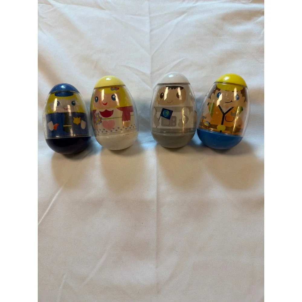 Set of 4 Roly Poly Wobble Egg Toys Astronaut Police Construction Girl Figures